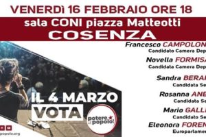 Potere al Popolo: a Cosenza assemblea con l’Eurodeputata Forenza e i candidati